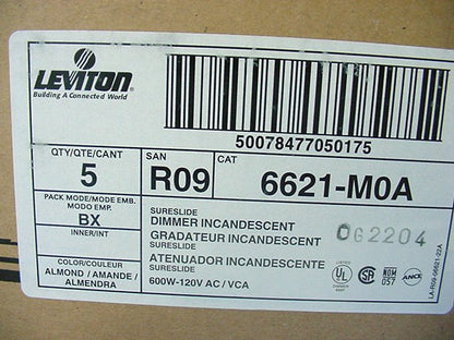 Leviton 6621-M0A Almond Decora Light Dimmer Switches 150-Pack 15-Pack