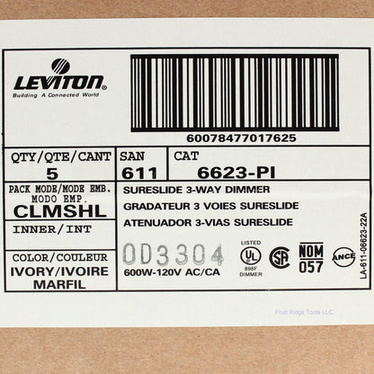 5 Leviton Ivory Decora Slide Dimmer Switches Preset 3-Way 6623-PI