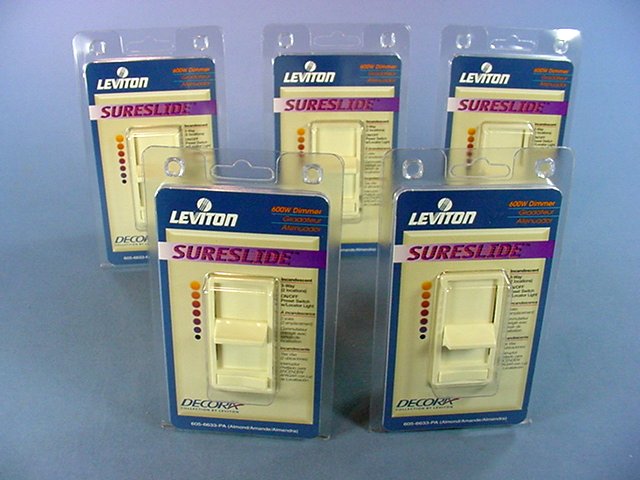 5 Leviton Almond Decora Lighted 3-Way Preset Slide Dimmer INCANDESCENT 6633-PA
