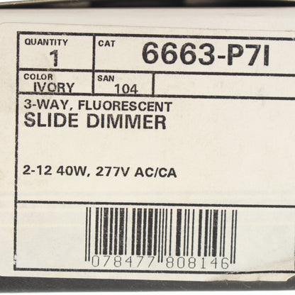 Leviton Ivory Decora Slide Dimmer Fluorescent 2-12 Bulbs 3Way 480W 277V 6661-P7I
