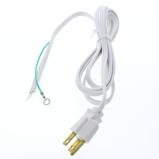 Leviton 7079-6-WH White 6-Ft Lamp Cord 18/3 with Molded Grounding Connector Plug