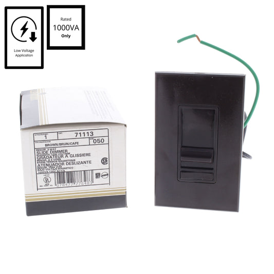 Leviton 71113 Brown Renoir 3-Way Dimmer Switch Mag Low Volt 1000W Incandescent