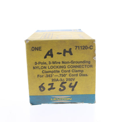 Leviton 71120-C Twist Turn 20A Locking Connector Plug NEMA L11-20R 3� 250V 3P3W