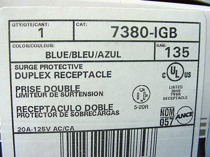 Leviton LED Alarm Iso Ground Blue Surge Receptacle Duplex Outlet 20A 7380-IGB