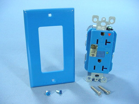 Leviton LED Alarm Iso Ground Blue Surge Receptacle Duplex Outlet 20A 7380-IGB