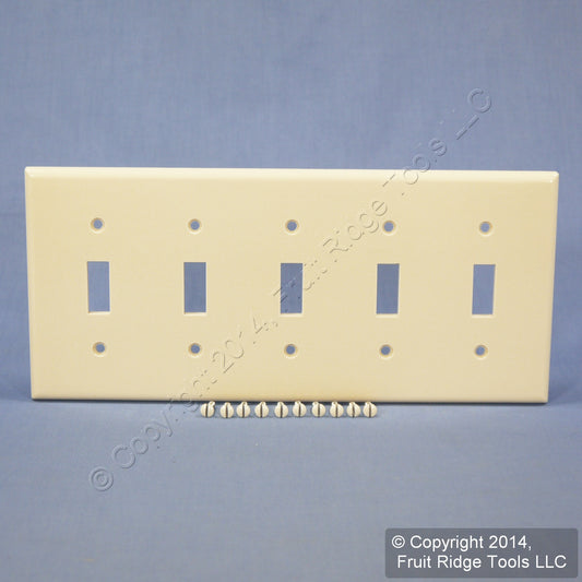 Leviton 78023 Light Almond 5-Gang Toggle Switch Plastic Standard Wallplate Cover