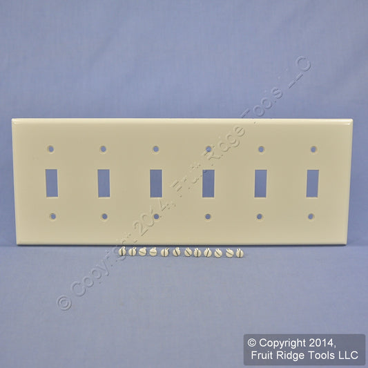 Leviton 78036 Light Almond 6-Gang Toggle Switch Plastic Standard Wallplate Cover