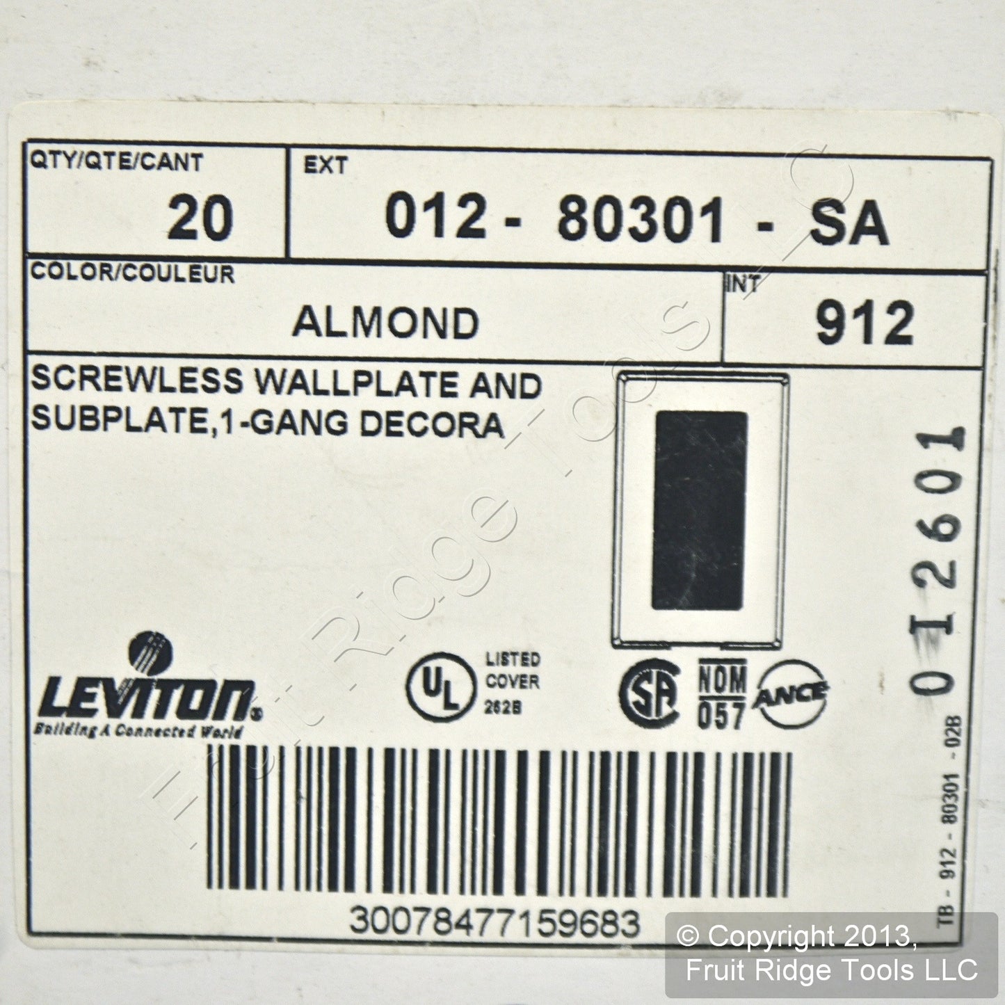 Leviton 80301-SA Almond 1-Gang Decora Unbreakable Nylon Wallplate Cover 20pcs