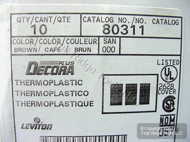 Leviton 80311 Brown 3-Gang Decora Screwless Snap-On Wallplate Covers Gfci 10pcs
