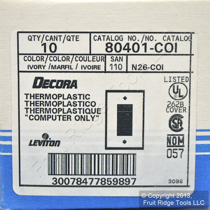 Leviton 80401-COI Ivory Decora Computer Only Nylon Wallplate GFCI Covers 10-Pack