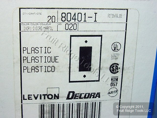 Leviton 80401-I Ivory 1-Gang Decora GFCI Plastic Standard Wallplate Covers 20pcs