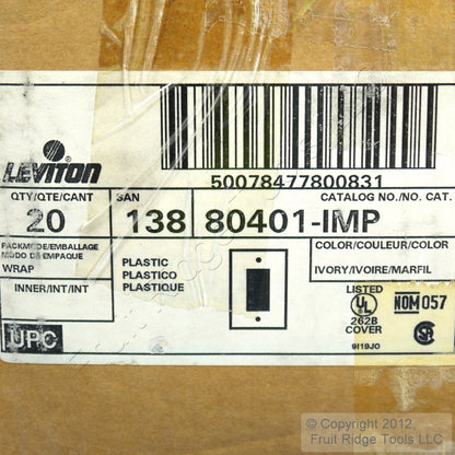 Leviton 80401-IMP Ivory 1-Gang Decora Plastic Standard Wallplate Cover 200-pack