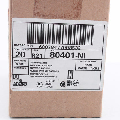 Leviton 80401-NI Ivory Decora Unbreakable Wallplates Nylon Covers GFCI 20-Pack
