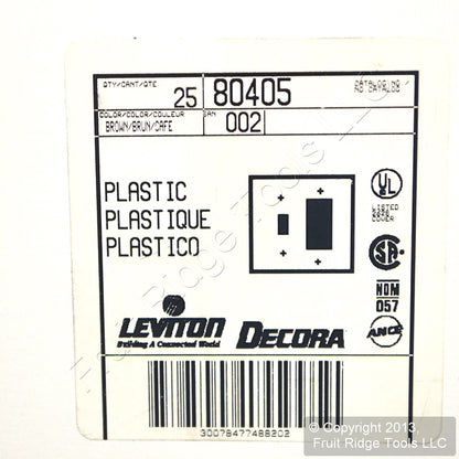 Leviton 80405 Brown 2-Gang Toggle Decora Plastic Standard Wallplate Cover 25pcs