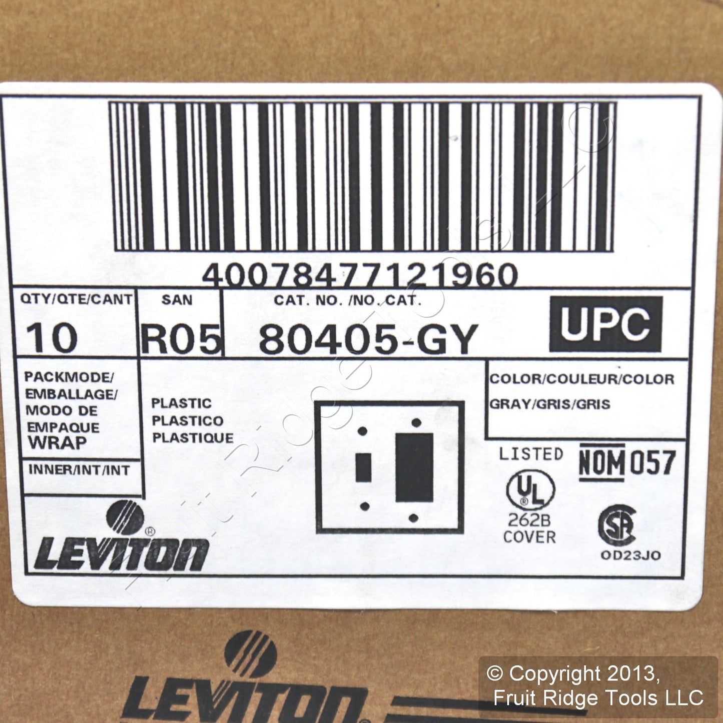 Leviton 80405-GY Gray 2-Gang Toggle Decora Plastic Standard Wallplate Cover 10pc