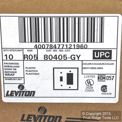 Leviton 80405-GY Gray 2-Gang Toggle Decora Plastic Standard Wallplate Cover 10pc