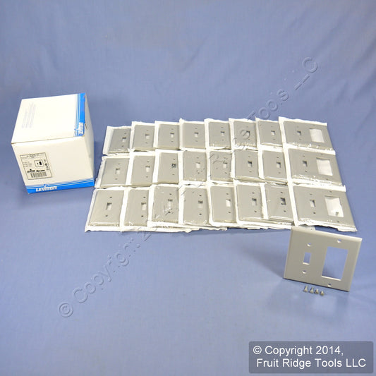 Leviton 80405-GY Gray 2-Gang Toggle Decora Plastic Standard Wallplate Cover 25pc