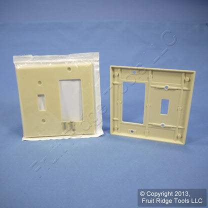 Leviton 80405-I Ivory 2-Gang Toggle Decora Plastic Standard Wallplate Cover 15pc
