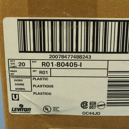 Leviton 80405-I Ivory 2-Gang Toggle Decora Plastic Standard Wallplate Cover 20pc