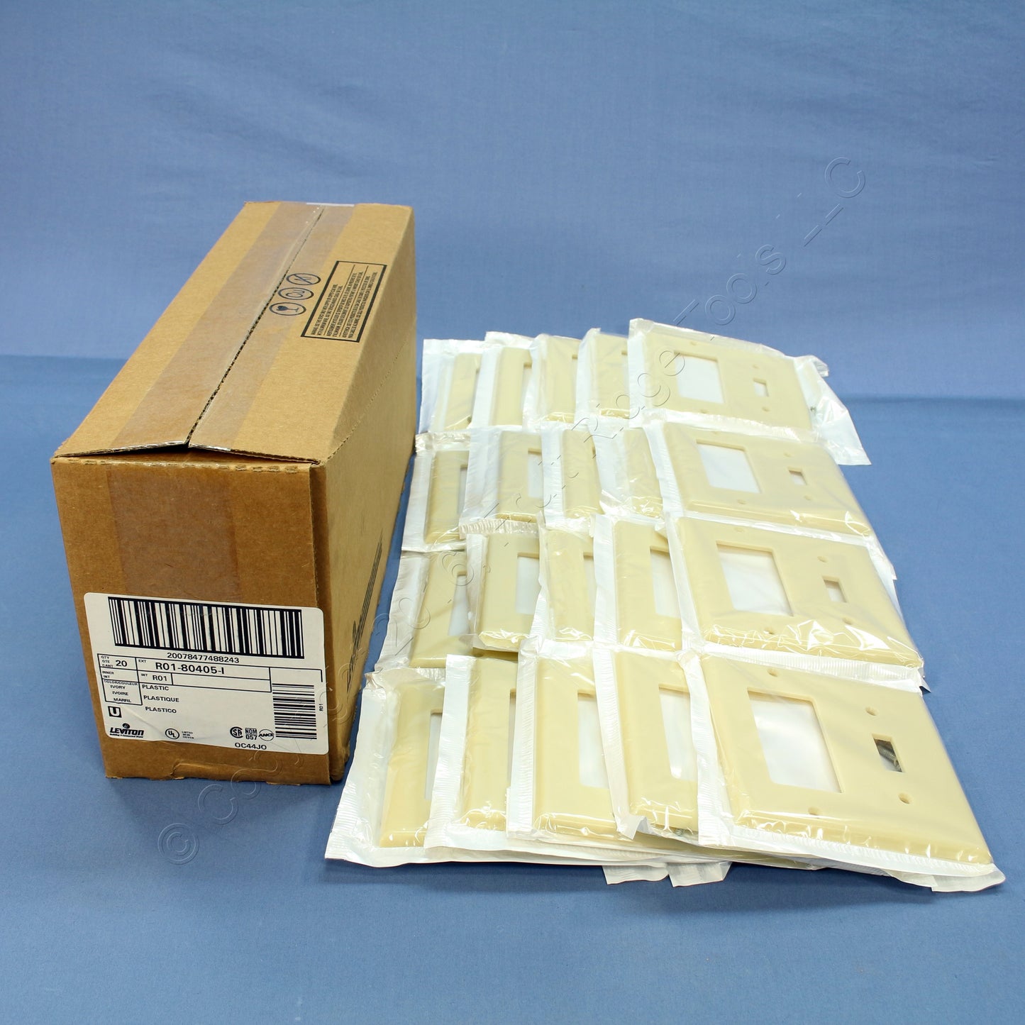 Leviton 80405-I Ivory 2-Gang Toggle Decora Plastic Standard Wallplate Cover 20pc