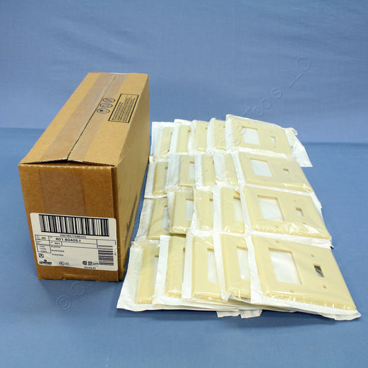 Leviton 80405-I Ivory 2-Gang Toggle Decora Plastic Standard Wallplate Cover 20pc