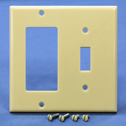 Leviton 80405-I Ivory 2-Gang Toggle Decora Plastic Standard Wallplate Cover 20pc