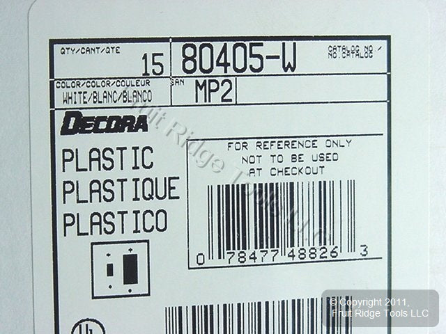 Leviton 80405-W White 2-Gang Toggle Decora Plastic Standard Wallplate Cover 15pc
