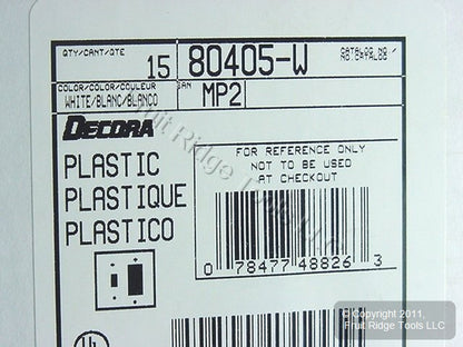 Leviton 80405-W White 2-Gang Toggle Decora Plastic Standard Wallplate Cover 15pc