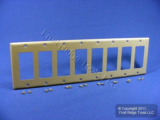 Leviton 80408-I Ivory 8-Gang Decora GFCI Painted Metal Standard Wallplate Cover