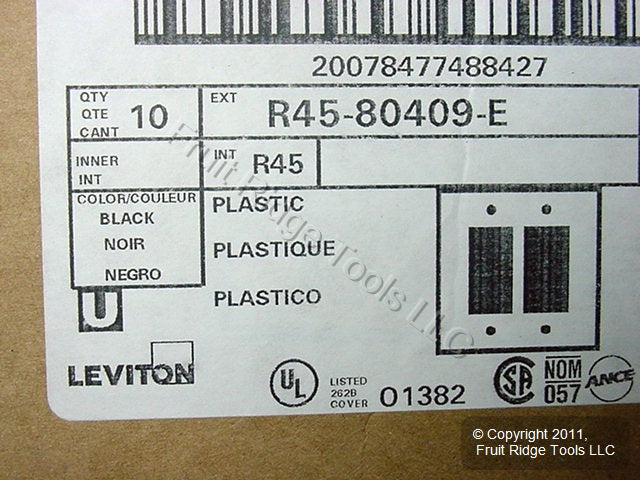 Leviton 80409-E Black 2-Gang Decora GFCI Plastic Standard Wallplate Covers 10pcs