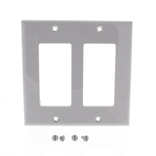 Leviton 80409-NGY Gray 2-Gang Decora Unbreakable Nylon Standard Wallplate Cover