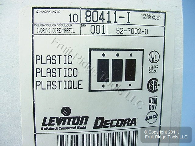 Leviton 80411-I Ivory 3-Gang Decora GFCI Standard Plastic Wallplate Covers 10pcs