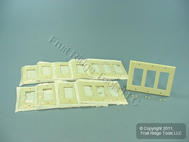 Leviton 80411-I Ivory 3-Gang Decora GFCI Standard Plastic Wallplate Covers 10pcs
