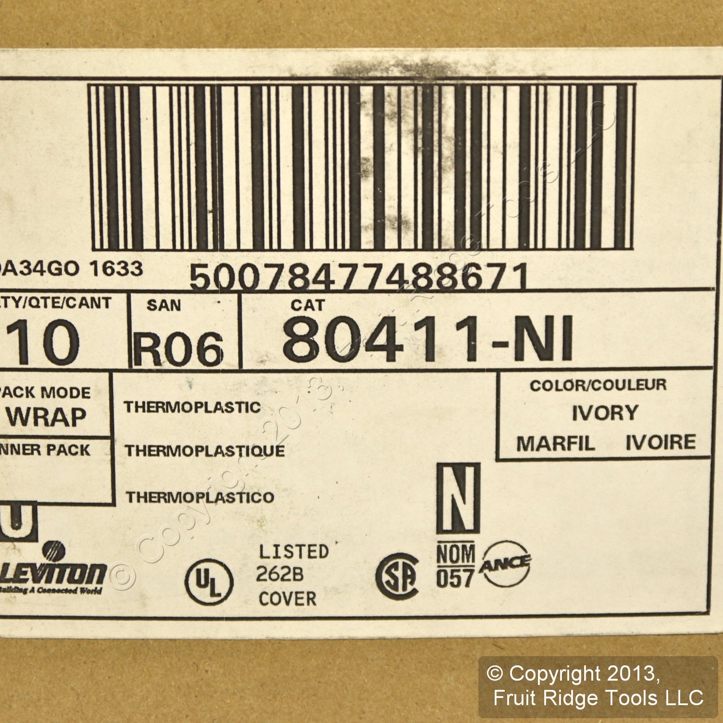 Leviton 80411-NI Ivory 3-Gang Decora GFI Unbreakable Nylon Wallplate Cover 10pcs