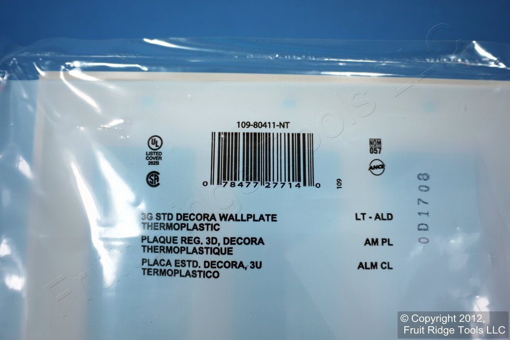 Leviton 84011-NT Light Almond 3-Gang Decora Unbreakable Nylon Wallplate Cover