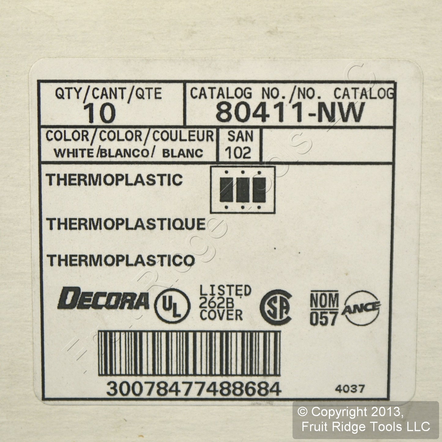 Leviton 80411-NW White 3-Gang Decora GFI Unbreakable Nylon Wallplate Cover 10pcs