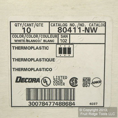 Leviton 80411-NW White 3-Gang Decora GFI Unbreakable Nylon Wallplate Cover 10pcs