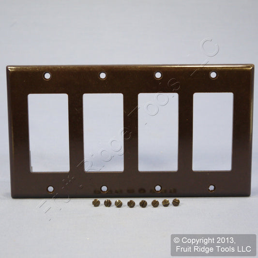 Leviton 80412 Brown 4-Gang Plastic Decora GFCI GFI Standard Wallplate Cover