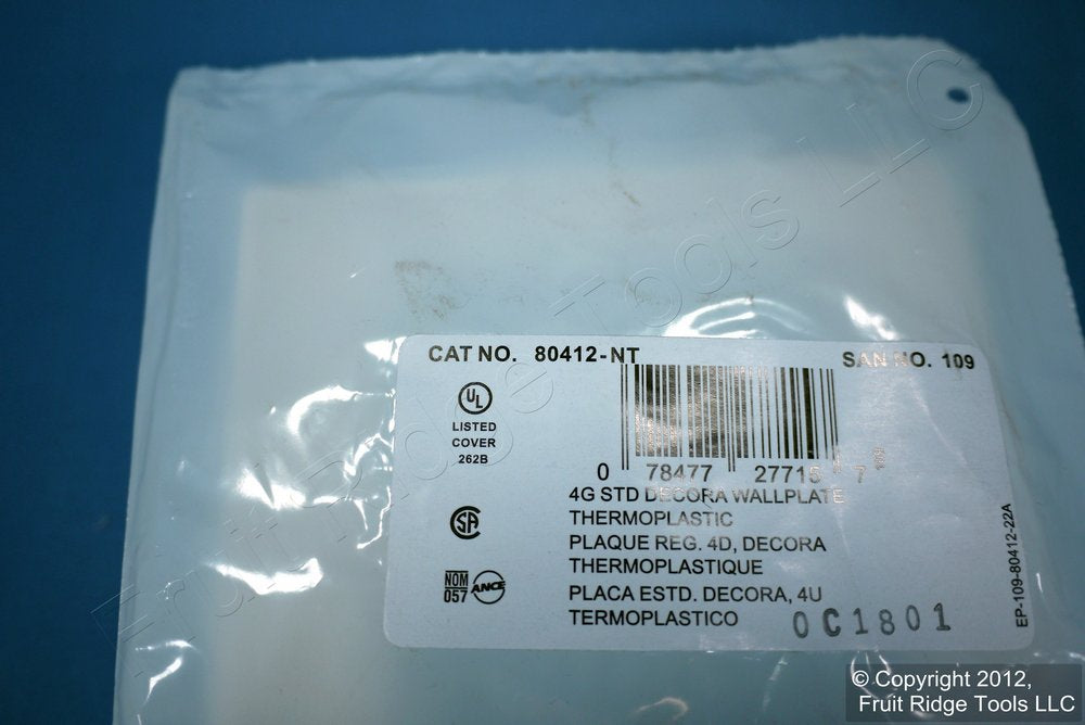 Leviton 80412-NT Light Almond 4-Gang Unbreakable Nylon 4-Decora Wallplate Cover