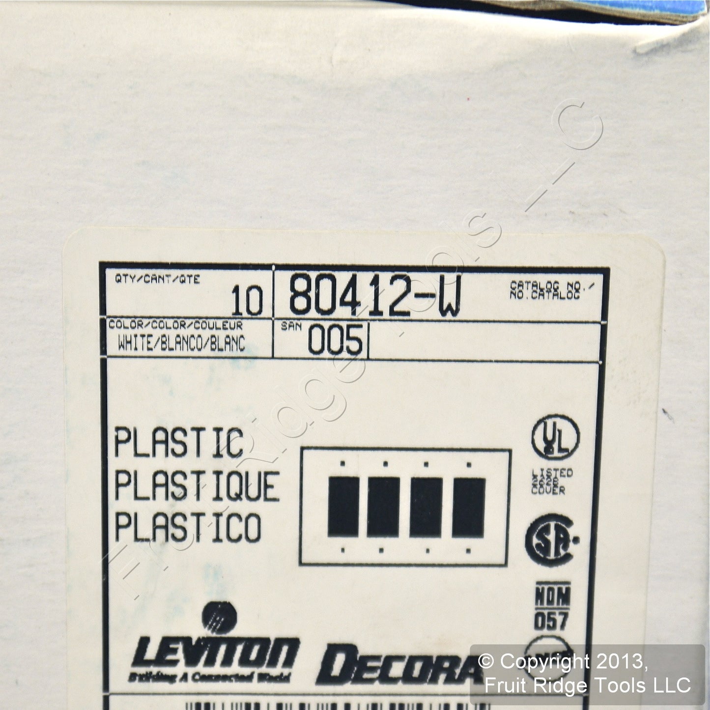 Leviton 80412-W White 4-Gang 4-Decora Plastic Standard Wallplate Cover 10-pack