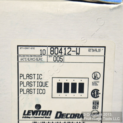 Leviton 80412-W White 4-Gang 4-Decora Plastic Standard Wallplate Cover 10-pack