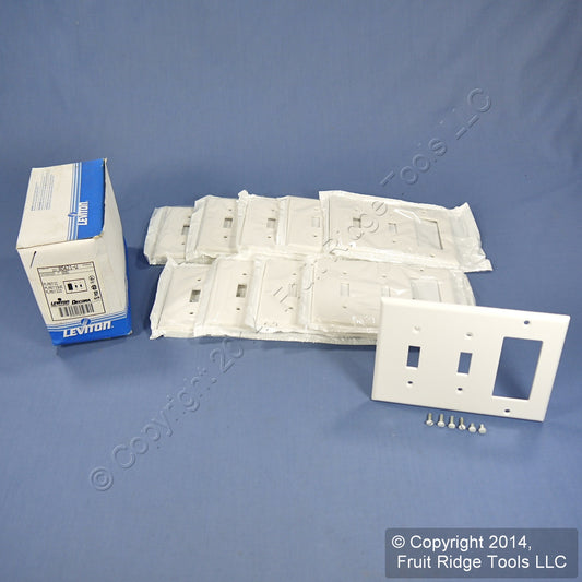 Leviton 80421-W White Standard 3-Gang Toggle Decora Plastic Wallplate Cover 10pc