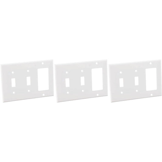 Leviton 80421-W White 3-Gang Toggle Decora Plastic Standard Wallplate Cover 3pcs