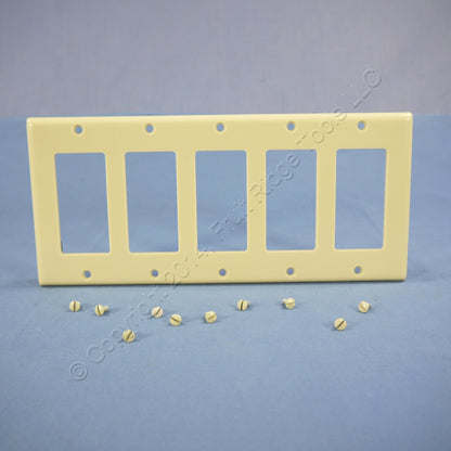 Leviton 80423-I Ivory 5-Gang Decora GFCI GFI Plastic Standard Wallplate Cover