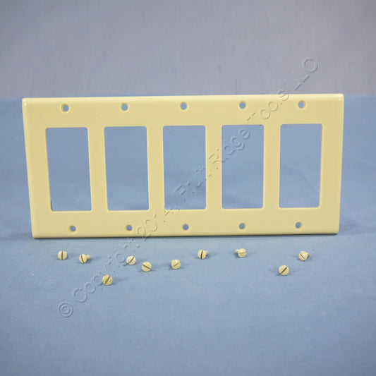 Leviton 80423-I Ivory 5-Gang Decora GFCI GFI Plastic Standard Wallplate Cover