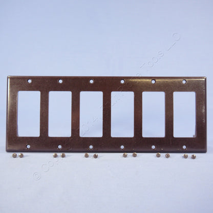 Leviton 80436 Brown 6-Gang Decora GFCI GFI Plastic Standard Size Wallplate Cover