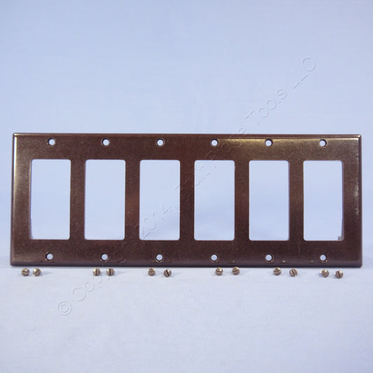 Leviton 80436 Brown 6-Gang Decora GFCI GFI Plastic Standard Size Wallplate Cover