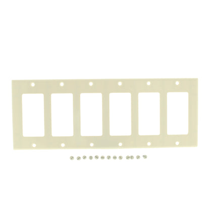 Leviton 80436-T Light Almond 6-Gang Decora Thermoset Wallplate GFCI Switch Cover