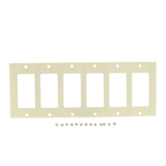 Leviton 80436-T Light Almond 6-Gang Decora Thermoset Wallplate GFCI Switch Cover