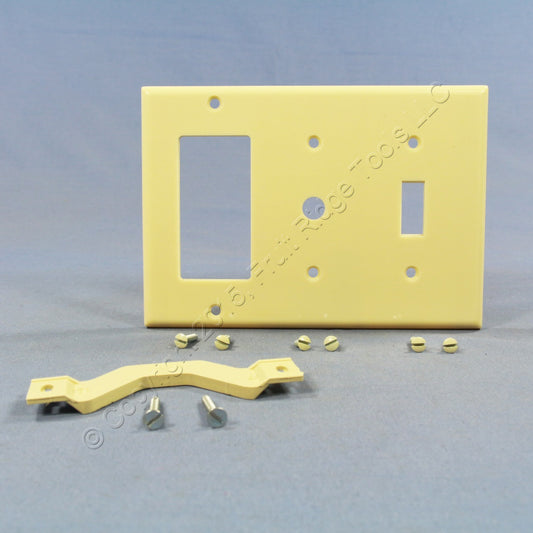 Leviton 80442-I Ivory 3-Gang Decora Toggle Phone Cable Thermoset Wallplate Cover